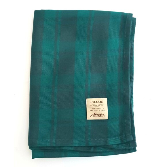 FILSON X Alaska Air Throw Blanket Teal Plaid 1st Class Perk Lightweight 37x54 - Picture 1 of 4